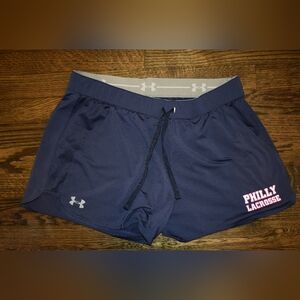 navy blue Philly lacrosse under armor shorts.